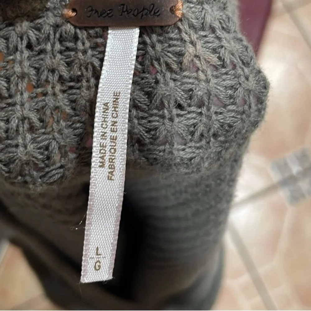 Free People Olive Green Cold Shoulder Waffle Knit Top